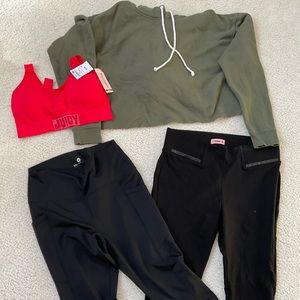 Bundle of clothes: crop sweatshirt, sports bra, 2 leggings